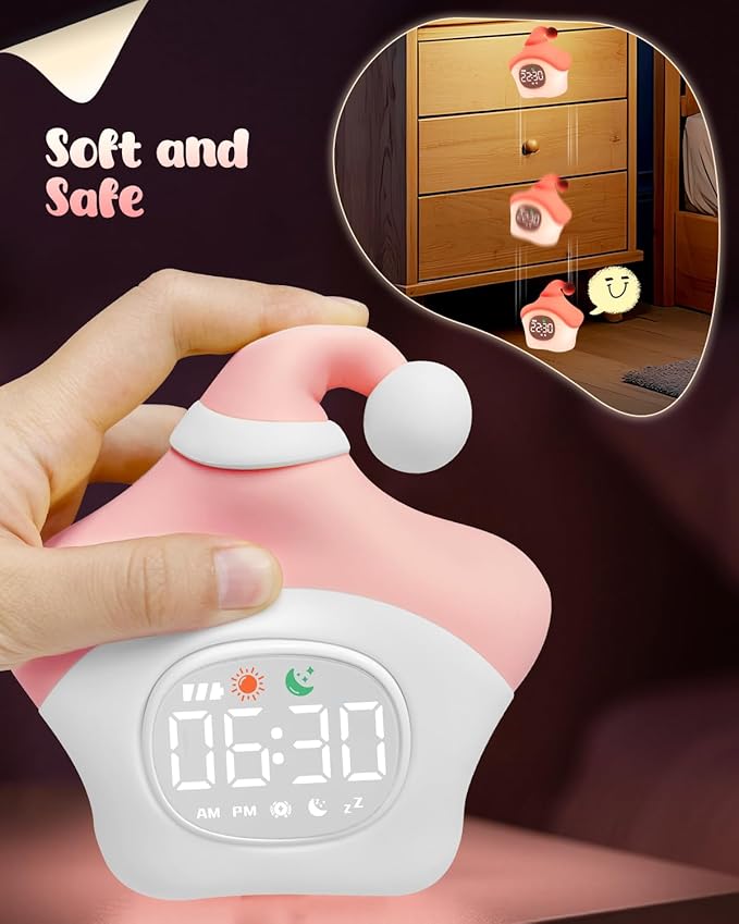 Star Alarm Clock with Night Light for Kids with Sleep Training and Sound Machine, Rechargeable Silicone Lamp OK to Wake Clock，Cute Animal Tabletop Lamp, Perfect Sleep Companion for Boys Girls, Pink