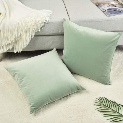Set of 2 Comfortable Throw Pillow Covers for Bedding, Decorative Accent Cushion Sham Cases for Couch Sofa, Soft Solid Velvet with Zipper Hidden - 18"x18", Turquoise Green