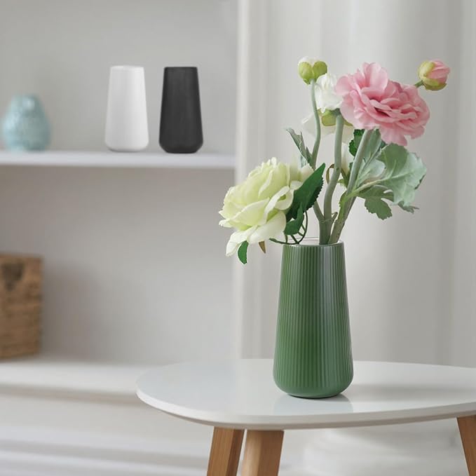 Alpinegreen Ceramic Vase, GUKJOB Small Cute Flower Vase for Pampas Grass, Home, Living Room, Dining Table, Farmhouse, Office Decor, Bedroom, Table, and Kitchen Shelf (Alpinegreen)