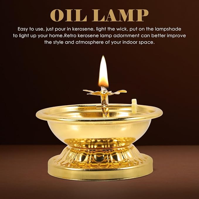 BESTOYARD Retro Brass 4-Inch Oil Lamp - Solid Brass India Oil Lamp Pyali Adjustable Wick, Indoor Use, Temple Worship, Home Decor, Buddha Candle Holder