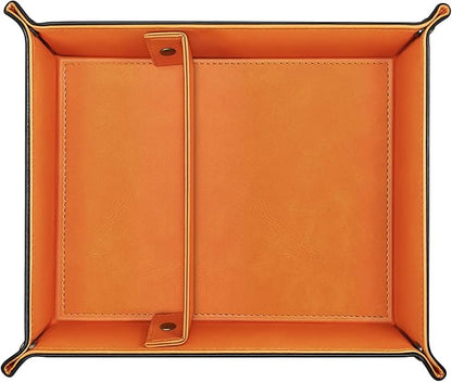 SITHON Valet Tray Desktop Storage Organizer, Removable 2 Compartments Catchall Tray Bedside Vanity Nightstand Caddy Holder Desk Storage Plate, Orange