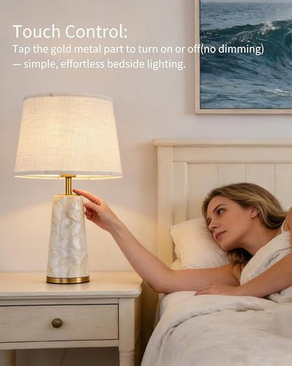 Coastal Table Lamps for Bedroom Nightstand Set of 2, Touch Control Ocean Beach Nautical Seashell Lamp, Modern Sea Shell Bedside Night Stands Light for Beachy Cottage Farmhouse Decor (Gold)
