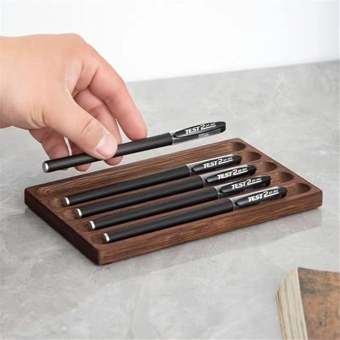 Pen holder Organizer of Office desks,Walnut Desk Pen Stand,Wave Pen Tray Accessory,Teacher Gifts,Suitable for School,Home,Desktop Art Accessories (Walnut, 5 Grid)