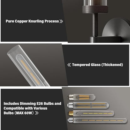 Brass Wall Sconces Set of 2, Bathroom Sconces Wall Light, Black Sconces Lighting with Clear Lamp,Wall Mount Lamps Wall Lights for Vanity Light Bedroom Living Room Hallway