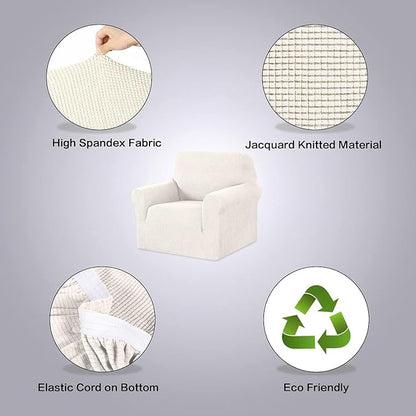 H.VERSAILTEX Armchair Cover Stretching Skid Resistance Couch Cover for Dogs Washable, Thick and Durable Soft High Spandex Jacquard Sofa Covers, Form Fitted Chair Slipcover(Armchair 31"-40", Ivory)