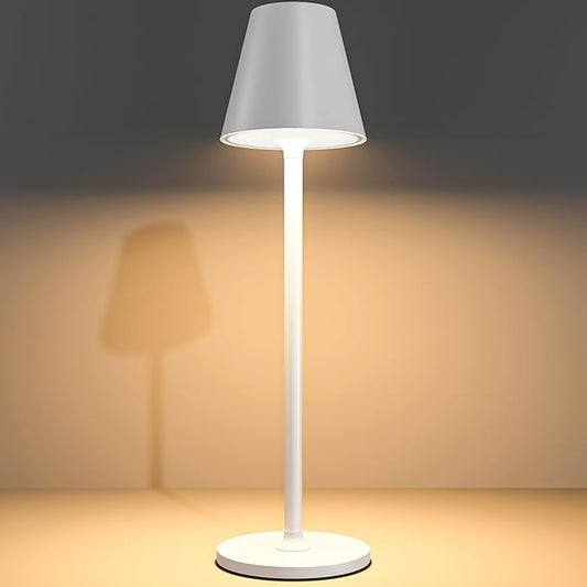 Modern LED Cordless Table Lamp, 4000mAh Rechargeable Battery, 3 Level Brightness Night Light, Metal Shell, Minimalist Design, for Couples Dinner/Coffee Table/Restaurant/Bedroom, White