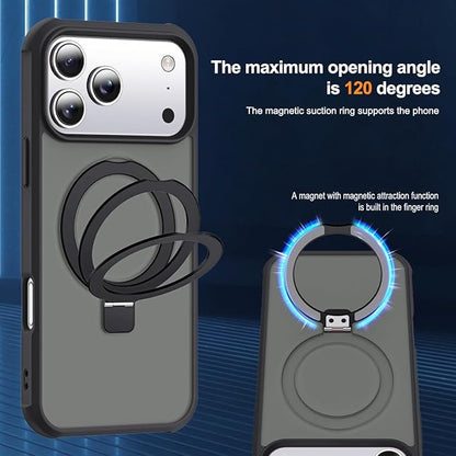 Compatible with iPhone 17 Pro Case with Invisible Magnetic O-Ring Stand Military-Grade Translucent Phone Case for iPhone 17 Pro 6.3" [Compatible with Mag-Safe][Great Grip Feeling], Black