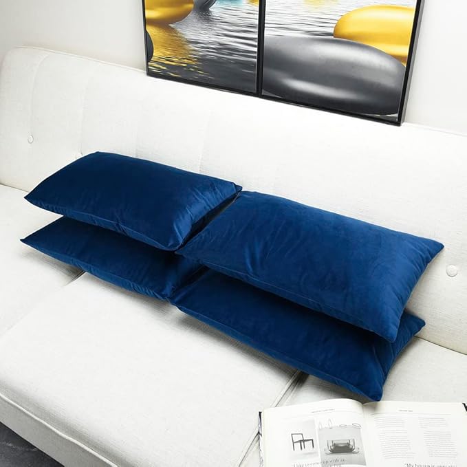 Artaimee Navy Blue Velvet Throw Pillow Covers 12x20 – Set of 4 Decorative Cushion Covers for Sofa, Bed, Couch, & Car – Soft, Cozy, Machine Washable