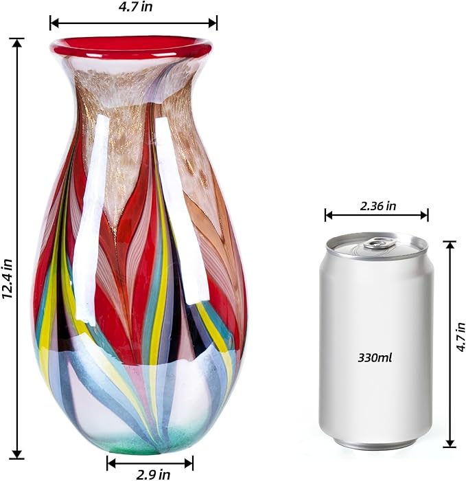 Glass Vases for Flower, Unique Hand Blown Colorful Glass Vase, Modern Art Decorative for Home Living Room, Office, Table centerpieces, Bookshelves and Wedding Decorations (JG64)