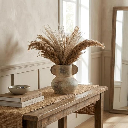 Antique Ceramic Vase with 2 Handles, 6.1 Inch Farmhouse Rustic Vase, Small Decorative Pottery Flower Vases for Home Decor, Wedding, Living Room, Table, Shelf Decor, Terra