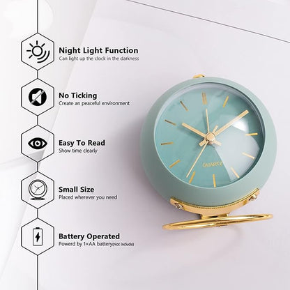 AYRELY® Battery Operated Desk Alarm Clocks with Light,Retro Silent No Ticking Analog Small Clock,Loud Table Clock for Bedside/Bedroom/Kitchen/Office/Travel/Kids/Room Decor Aesthetic Vintage(Green)
