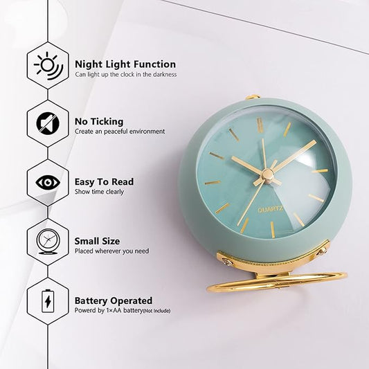AYRELY® Battery Operated Desk Alarm Clocks with Light,Retro Silent No Ticking Analog Small Clock,Loud Table Clock for Bedside/Bedroom/Kitchen/Office/Travel/Kids/Room Decor Aesthetic Vintage(Green)