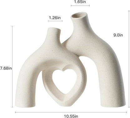 Modern Ceramic Vase, Snuggle Heart-Shaped Abstract Sculpture Vases, Minimalist Boho Home Decor for Living Room Shelf & Table Centerpiece Decorative Vase (Milky White)