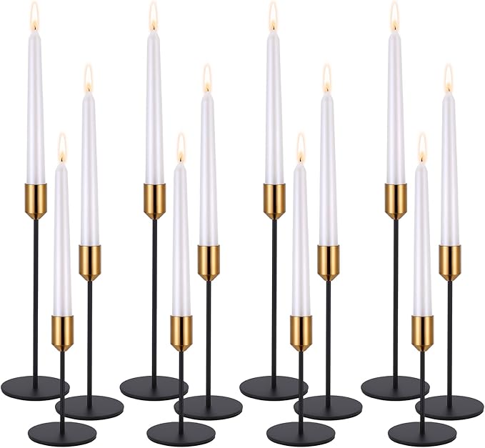 Set of 12 Candle Stick Candle Holder Black Candlestick Holders Metal Taper Candle Holders for Wedding Tables Centerpieces Candlelight Dinner Home Decor(Candles not Include)