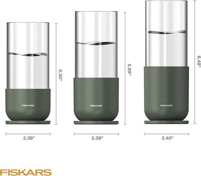 Fiskars Plant Propagation Set, 3 Pieces – Decorative Glass Propagation Vases with Metal Bases for Rooting Plant Cuttings and Hydroponic Displays