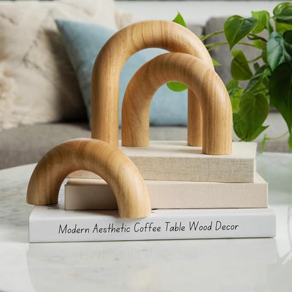 3-Piece Natural Arches Home Decor Set – Aesthetic Shelf Objects, Coffee Table, and Bookshelf Accent, Japandi Modern and Boho Living Room or Entryway Table Decorative Objects