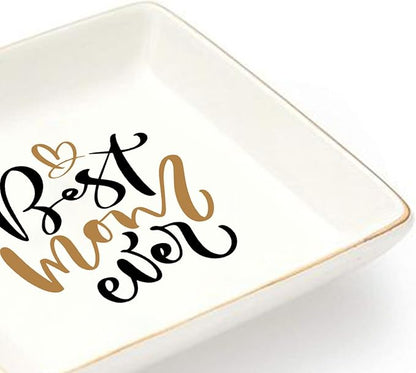 LADY&HOME Gifts for Mom Mother's Day Trinket Dish Birthday Mother's Day Gifts for Mom Ceramic Ring Dish for Mom (Best Mom)