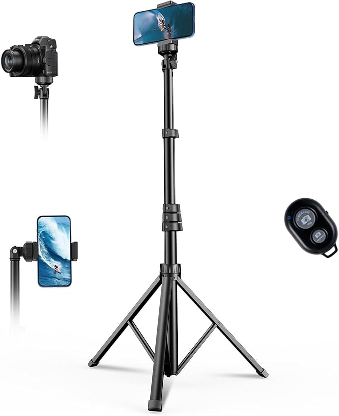 67" Phone Tripod, MIIASI Extendable Tripod for iPhone, Selfie Stick with Remote and Phone Holder, Compatible with iPhone/Android/Camera, Light Stand