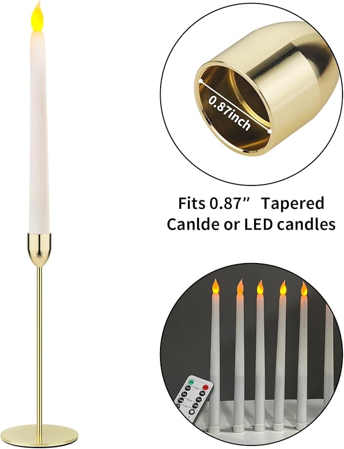 Ohtomber Metal Gold Candle Holder - 3PCS Candlestick Holders, Candlesticks Centerpiece Wedding Table Decor, Fit Pillar 3/4" Thick Tapered & Led Candles