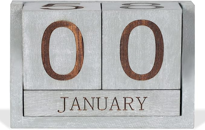 Wooden Desk Calendar,Desk Calendar Blocks for Teachers,Office Perpetual Date Block Small Home Desktop Decor Chic Vintage Month with Number Cubes Display Rustic Decoration(Vintage Grey)