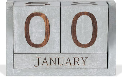 Wooden Desk Calendar,Desk Calendar Blocks for Teachers,Office Perpetual Date Block Small Home Desktop Decor Chic Vintage Month with Number Cubes Display Rustic Decoration(Vintage Grey)