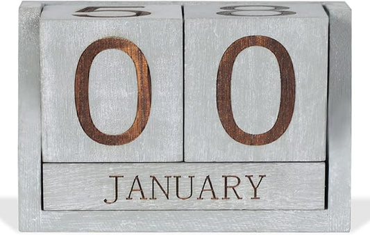 Wooden Desk Calendar,Desk Calendar Blocks for Teachers,Office Perpetual Date Block Small Home Desktop Decor Chic Vintage Month with Number Cubes Display Rustic Decoration(Vintage Grey)