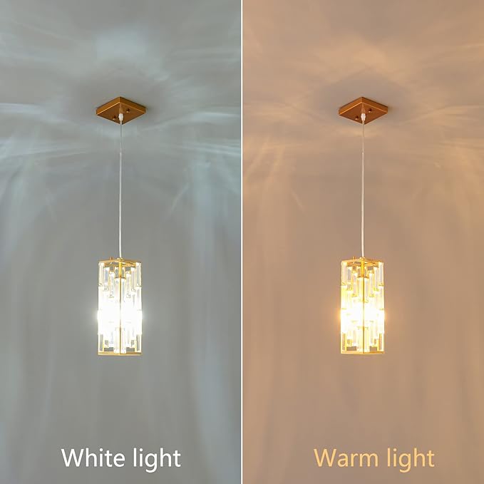 Gold Pendant Lighting Modern Pendant Light, Mini Crystal Chandeliers,Adjustable Pendant Light Fixture for Kitchen Island Dinning Room Bedroom (2 Pack)…