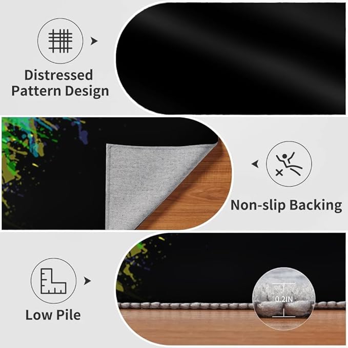Abstract Paint Splash Rug 3x4 Small Area Rugs Colorful Paint Black Hole Rugs Non Slip Low Pile Indoor Washable Carpet for Living Room Farmhouse Bedroom Apartment Home Decor Floor Mats