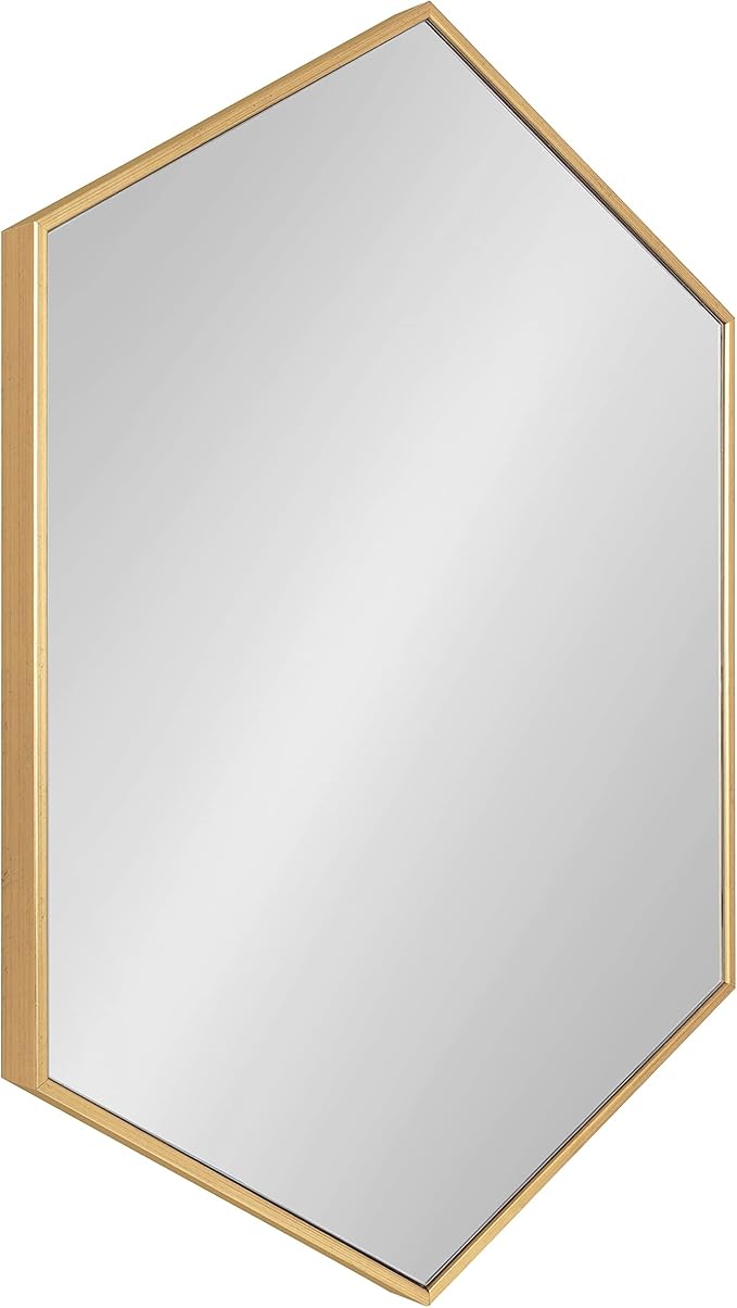 Kate and Laurel Rhodes Modern Hexagon Wall Mirror, 24" x 36", Gold, Chic Geometric Wall Mirror