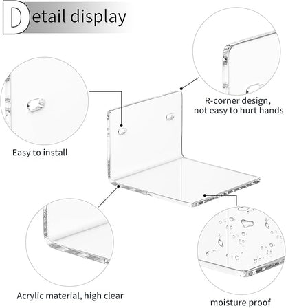 Sezanrpt 4 Inches Clear Small Wall Shelves, 4mm Thickness Acrylic Small Floating Shelf for Figures, Plants, Security Cameras, Speakers, Moisture-Proof, 2 Pack