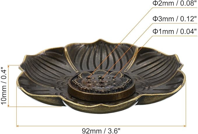 Incense Holder with Incense Stick Tray,Multi-Functional Incense Burner and Stick Holder Combo,Detachable Ash Catcher (Golden,Bronze Lotus)