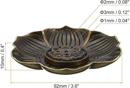 Incense Holder with Incense Stick Tray,Multi-Functional Incense Burner and Stick Holder Combo,Detachable Ash Catcher (Golden,Bronze Lotus)
