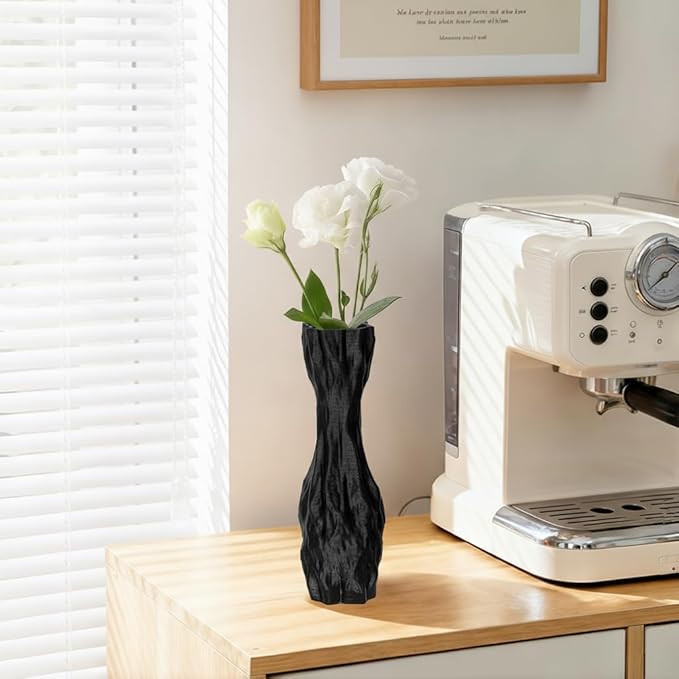 Black Sculptural Ceramic Vase, Modern Irregular Shape Decorative Vase for Home Decor, Minimalist Artistic Tabletop Centerpiece for Living Room Bedroom Office