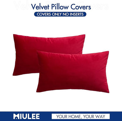 MIULEE Pack of 2 Christmas Velvet Pillow Covers Decorative Lumbar Rectangle Pillowcase Soft Solid Cushion Case Home Decor for Couch Sofa Bedroom Car 12x20 Inch Red