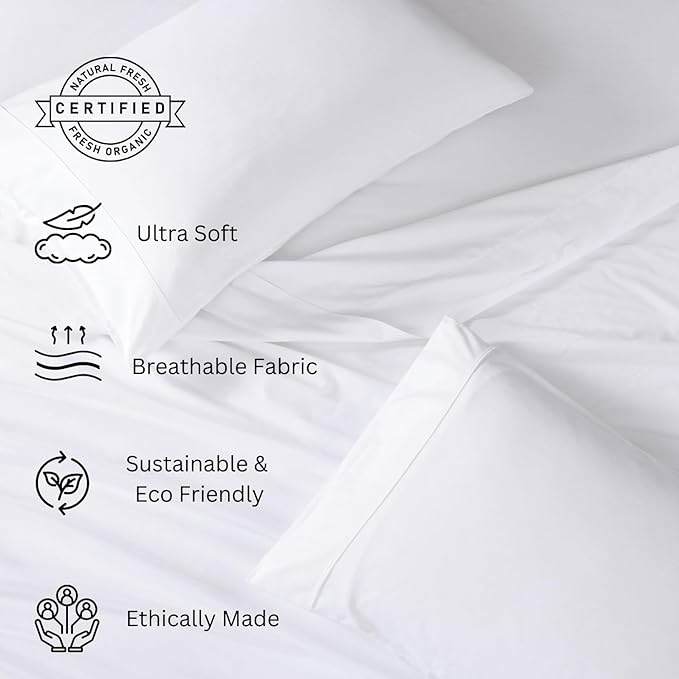 LANE LINEN 100% Organic Cotton Queen Sheets - 4PC Queen Size Set, Soft & Breathable Percale Weave Hotel-Quality Bedding - Charcoal & White (2 Pack)