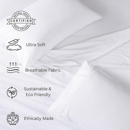 LANE LINEN 100% Organic Cotton Queen Sheets - 4PC Queen Size Set, Soft & Breathable Percale Weave Hotel-Quality Bedding - Charcoal & White (2 Pack)