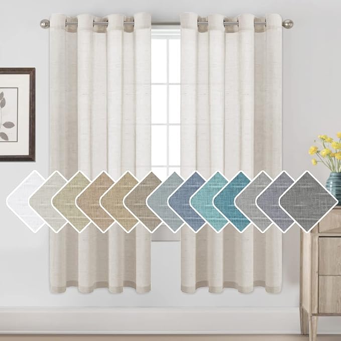 H.VERSAILTEX Linen Curtains Flax Linen Blended Curtain Panels for Living Room/Bedroom Semi Sheer Privacy Curtains 72 inch Length 2 Panels Set Nickel Grommet Window Drapes, Natural