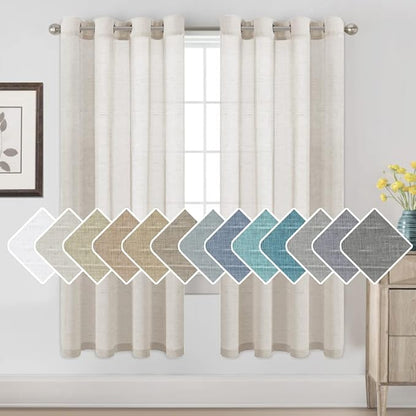 H.VERSAILTEX Linen Curtains Flax Linen Blended Curtain Panels for Living Room/Bedroom Semi Sheer Privacy Curtains 72 inch Length 2 Panels Set Nickel Grommet Window Drapes, Natural