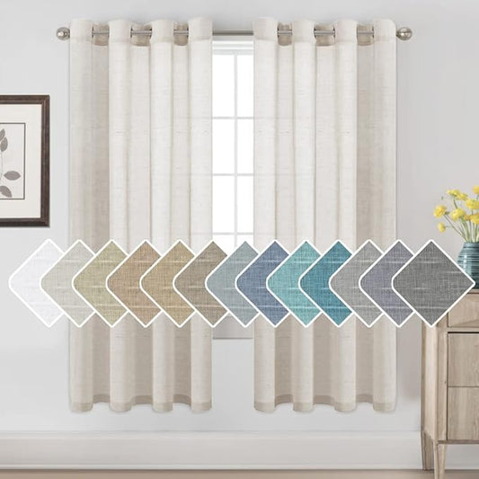H.VERSAILTEX Linen Curtains Flax Linen Blended Curtain Panels for Living Room/Bedroom Semi Sheer Privacy Curtains 72 inch Length 2 Panels Set Nickel Grommet Window Drapes, Natural