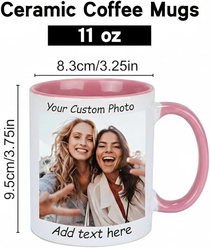 Custom Coffee Mug, Customizable Coffee Cups with Pictures Personalized Ceramic Mug for Gifts Novelty Personalized Mugs for Friends (Pink)