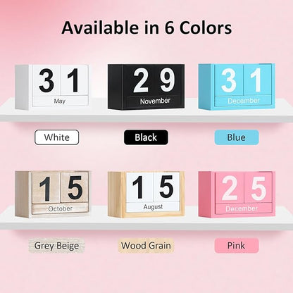 Wooden Block Calendar for Desk, Small Size Daily Desktop Perpetual Desk Calendar, Cute Date Display Desk Accessories for Home Office Decor, Teacher, Classroom, Reusable Yearly, Pink