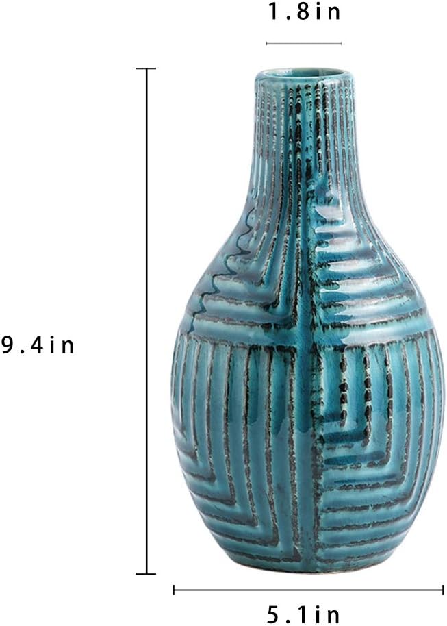 hjn Teal Hand-Glazed Ceramic Vase - 9.4" H Modern Decorative Centerpiece Vase for Fresh/Dried Flowers, Home Decor for Living Room Bookshelf Mantel | Wedding Housewarming Gift