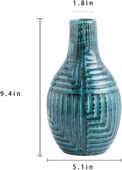 hjn Teal Hand-Glazed Ceramic Vase - 9.4" H Modern Decorative Centerpiece Vase for Fresh/Dried Flowers, Home Decor for Living Room Bookshelf Mantel | Wedding Housewarming Gift