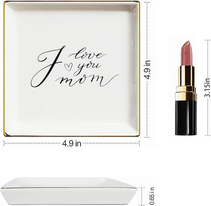 LADY&HOME Gifts for Mom - I Love You Mom Trinket Dish & Ceramic Ring Dish for Mother's Day