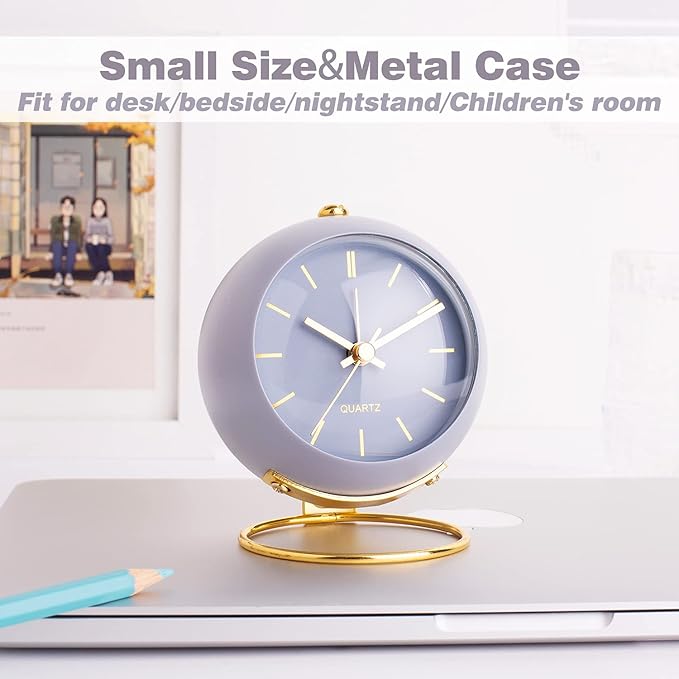AYRELY® Battery Operated Desk Alarm Clocks with Light,Retro Silent No Ticking Analog Small Clock,Loud Table Clock for Bedside/Bedroom/Kitchen/Office/Travel/Kids/Room Decor Aesthetic Vintage (Blue)