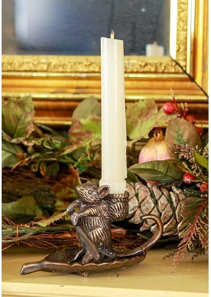 Intrepid Mouse Candleholder Elegant Antique Bronze Finish Classic Decorative Accent for Tabletop or Shelf, 4” L x 4” W x 5 ”H