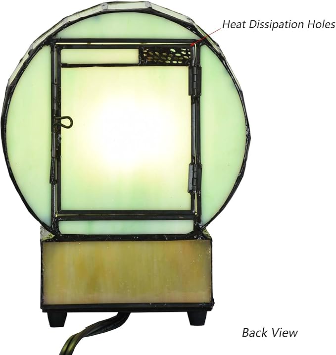 Bieye L10970 Cat and Mouse Tiffany Style Stained Glass Desk Clock Table Lamp for Home Decor (Green)