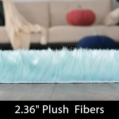 Latepis 5x7 Area Fluffy Faux Fur Rug Shag Sheepskin Light Blue Rugs for Living Room Teal Fuzzy Shaggy Rug for Bedroom Home Decor Rectangle