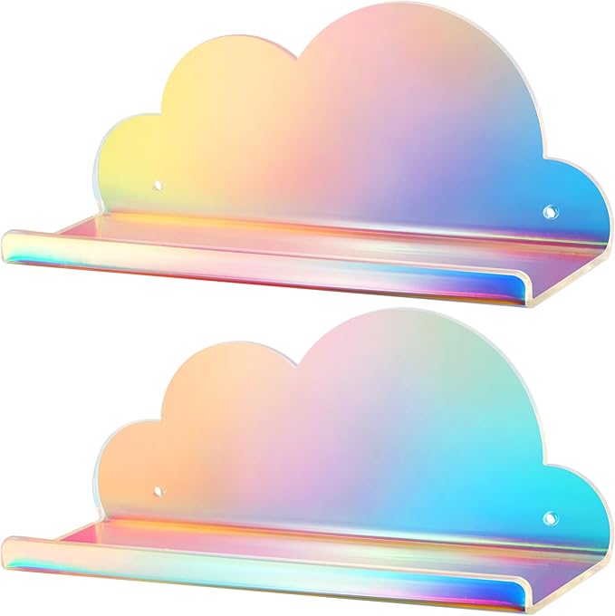 NiHome Iridescent Acrylic Floating Shelves, 2 Pack Cloud Shelves - Large Floating Shelf for Wall, Wall Mountable and Multi-Functional for Home Décor, Bathroom, Kitchen, Bedroom (Large, 2 Pack)