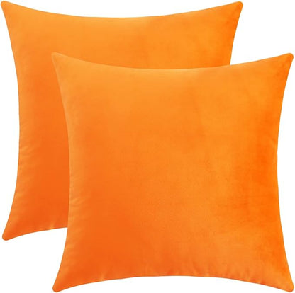 Jeneoo Fall Velvet Throw Pillow Covers 20x20 Inch 2 Pack, Super Soft Thick Decorative Square Cushion Cases for Sofa Couch Bedroom Car, Orange Yellow